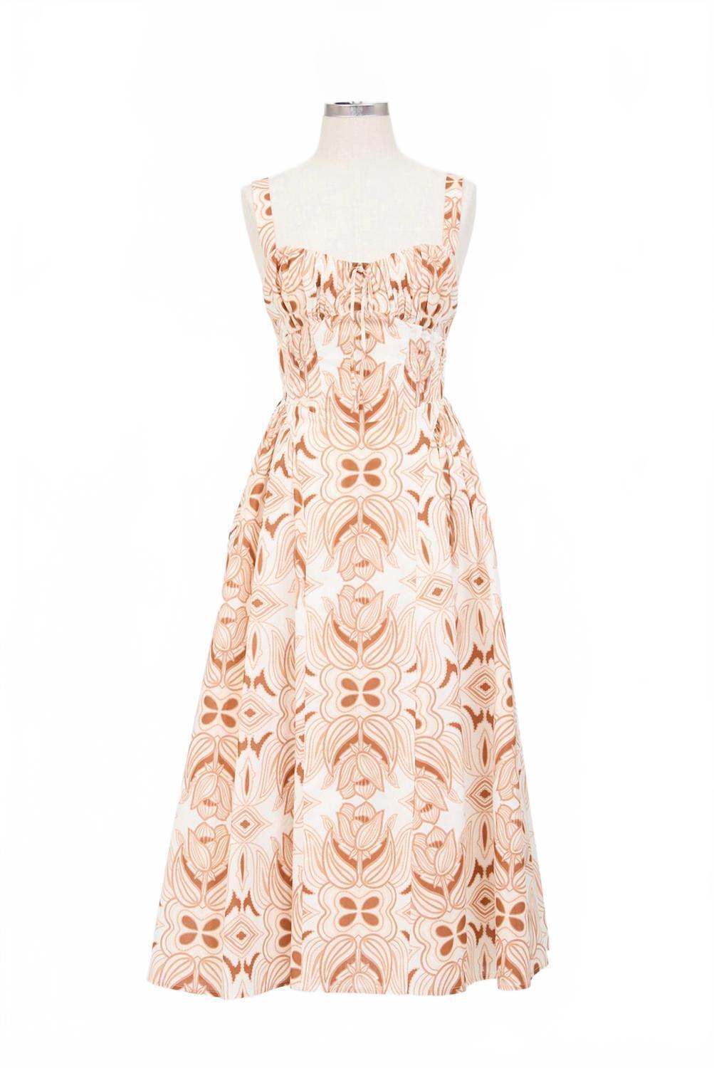 New Moon River Women's Sylvie Sleeveless Corset Midi Dress In Cream Multi
